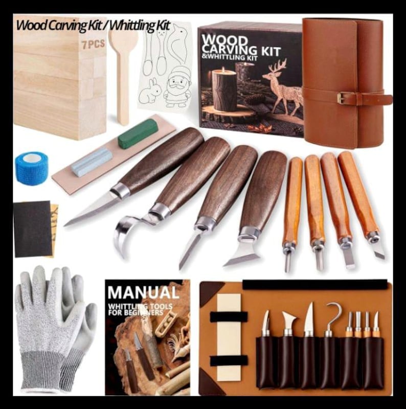 Wood Carving Kit for Beginners Adults Kids – Deluxe Whittling Tools Set with Leather Case | DIY Woodworking Craft Gift for Men Teens bild 4