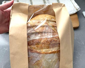 Kraft Sourdough Bread Bags with Window | Paper Loaf Storage Bags for Homemade Bread | Bakery Bread Packaging for Greading & Gifting