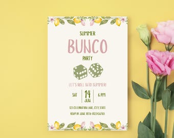 Lemon Summer Girls Spieleabend einladen, Bunco Party-Einladung, bearbeitbare Canva-Vorlage, sofortiger Download