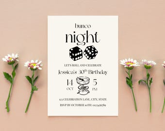 Bunco Birthday Invitation, Adult Party, Dice Game, Girls Night, Editable Canva Template, Printable Evite