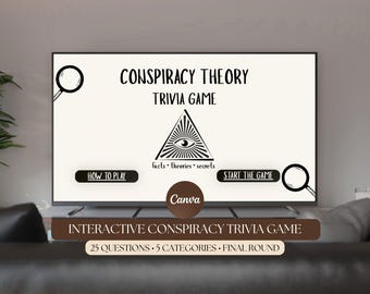Conspiracy Theory Trivia, Interactive Quiz Night, Canva Party Game, Adult Group Activity, Ready to Play