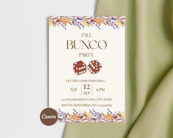 Fall Bunco Invitation, Autumn Dice Game Night, Ladies Bunco Party, Editable Canva Template