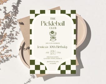 Pickleball Geburtstagseinladungsvorlage, 30. Sportparty einladen, bearbeitbarer Canva digitaler Download