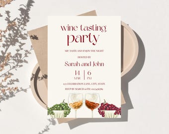 Weinprobe Einladung, Girls Night Invite, Wein und Käsedinner, bearbeitbare Canva Vorlage
