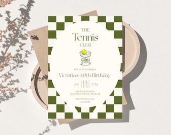 Tennis Club Geburtstagseinladung, Preppy Country Club Party Canva Vorlage