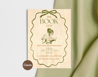 Book Club Invitation, Reading Group Invite, Literary Gathering, Girls Night, Canva Template