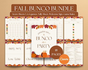 Pumpkin Spice Bunco Bundle, Fall Bunco Party, Autumn Dice Game, Editable Canva Template