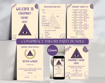 Verschwörungsparty Bundle, Mystery Night Aktivitäten, Power Point einladen, Printable Kit Canva Vorlage