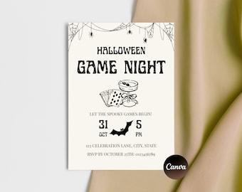 Halloween Game Night Invitation, Spooky Adult Gathering, Editable Canva Template, Costume Party
