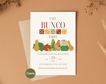 Fall Bunco Invitation, Editable Canva Template, Pumpkin Bunco Party Invite, Autumn Dice Game