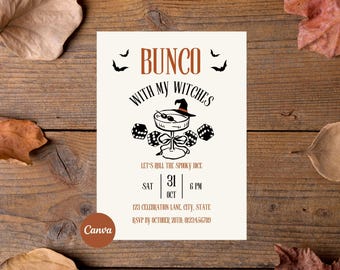 Halloween Bunco Invitation, Witches Bunco, Witchy Girls Night, Editable Canva Template