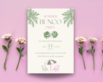 Sommer Bunco Party Einladung Vorlage, Strand Thema Würfelspiel einladen, bearbeitbarer Canva Digital Download