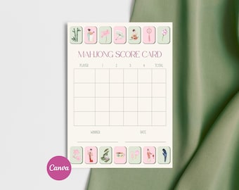 Mahjong Score Card, American Game Night Printable, 4 Player Score Sheet