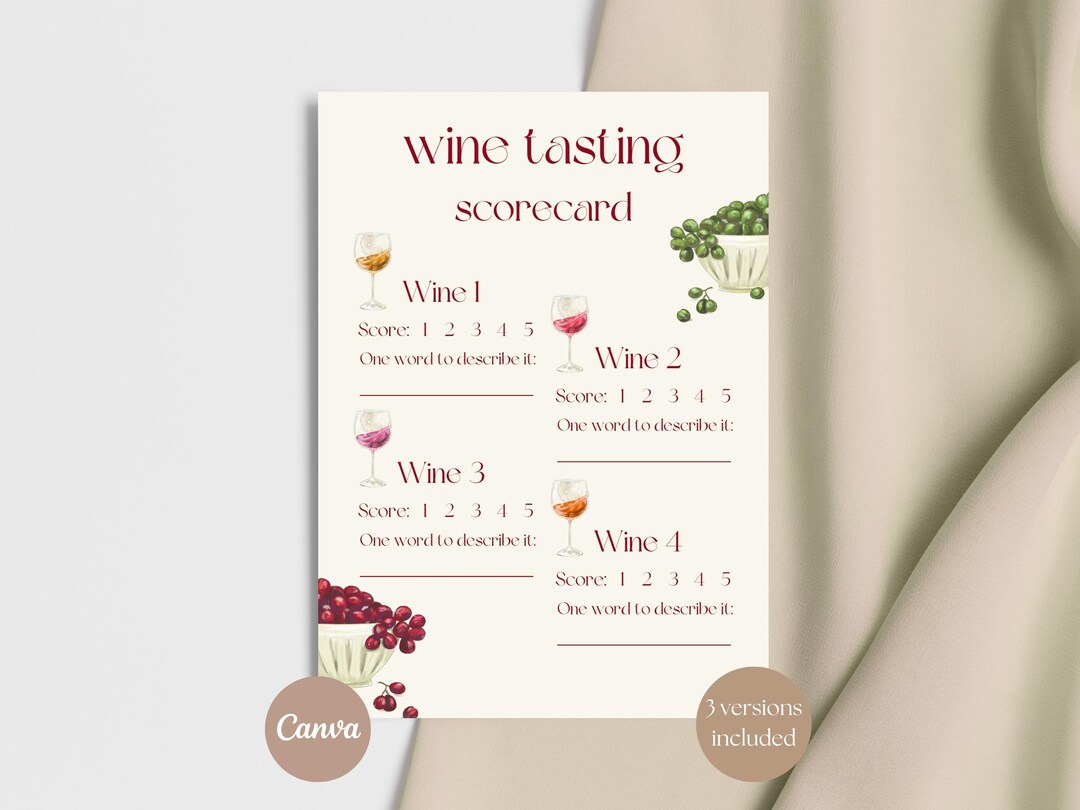 Wine Tasting Scorecard, Wine Party Game, Rating Sheet Set, Editable ...