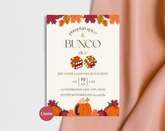 Pumpkin Spice Bunco Invitation, Fall Bunco Party Invite, Editable Canva Girls Night Template