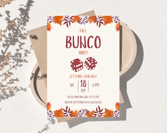 Fall Bunco Invitation Template, Rustic Autumn Ladies Game Night Invite, Editable Canva Party Invitation