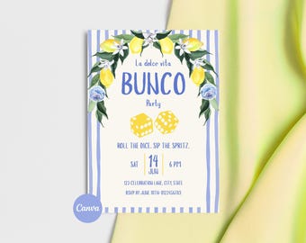 La Dolce Vita Bunco Party einladen, italienische Sommer-Damen-Spielnacht, Canva bearbeitbare Einladung