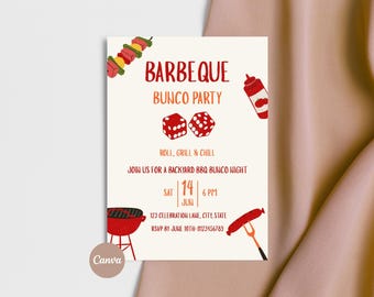 Summer BBQ Bunco Party Invitation, Backyard Dice Game Night (Digital Download)