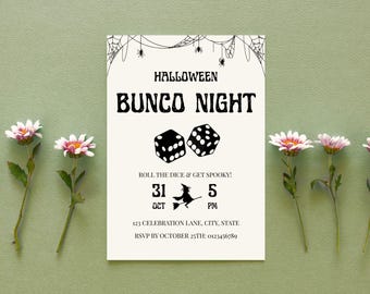 Halloween Bunco Invitation, Witches Bunco, Editable Canva Template, Spooky Fall Game Night