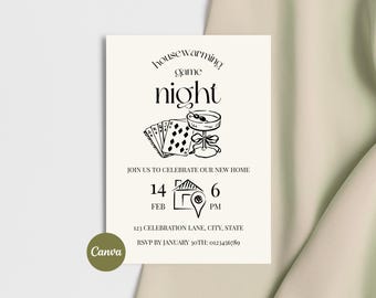 Housewarming Game Night Invitation, New Home Party Invite, Editable Canva Template