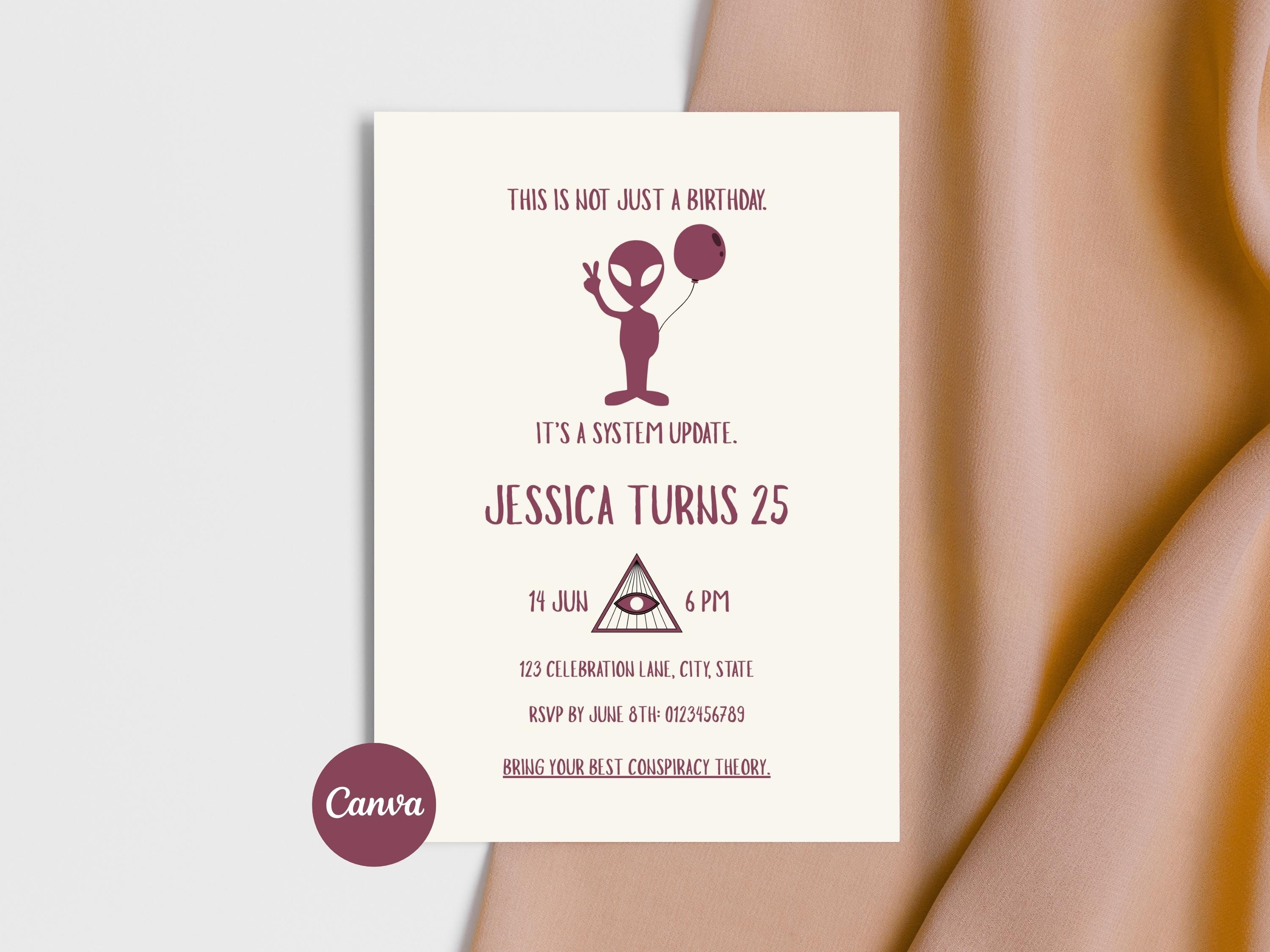 Conspiracy Theory Birthday Party Invite, Alien PowerPoint Night Canva Template