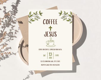 Bible Study Invitation, Women's Ministry Invite, Coffee and Jesus, Church Fellowship, Canva Template