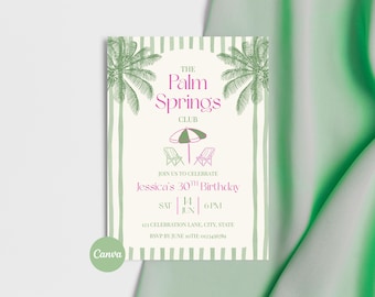 Geburtstagseinladung, Retro Poolparty Evite, Palm Springs Thema Canva Vorlage