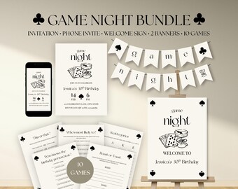 30th Birthday Game Night Party Kit, Printable Games, Editable Canva Invitation & Decor