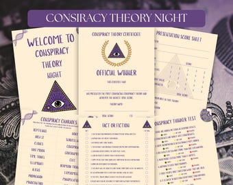 VerschwörungsTheorie Party Spiele Pack, druckbare Mystery Night Aktivitäten (Digitaler Download)