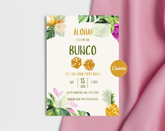 Tropische Bunco Party-Einladung, Sommer-Würfelspiel einladen, Girls Night, bearbeitbare Canva-Vorlage
