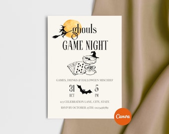 Ghouls Game Night Invitation, Halloween Party Invite, Editable Canva Template, Spooky Girls Night