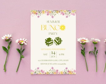 Sommer Bunco Einladung Vorlage, Blumen Mädchen Nacht Party, Würfelspiel einladen, bearbeitbare Canva