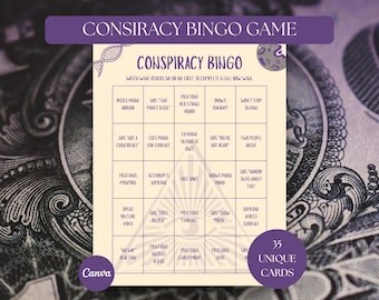 VerschwörungsTheorie Bingo, Illuminati Präsentation Nachtspiel, Mystery Party Aktivität, druckbare Karten, Canva Vorlage