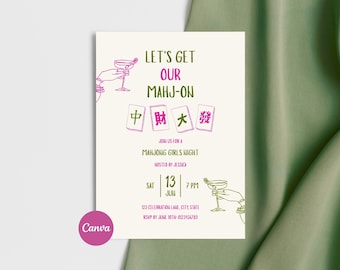 Let's get our Mahj On Einladung, Mahjong Party Einladen, Girls Night Canva Vorlage