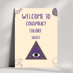 Conspiracy party welcome sign printable with secret society themed design