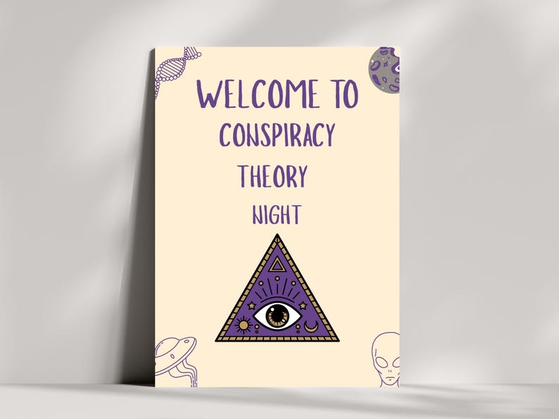 Conspiracy party welcome sign printable with secret society themed design