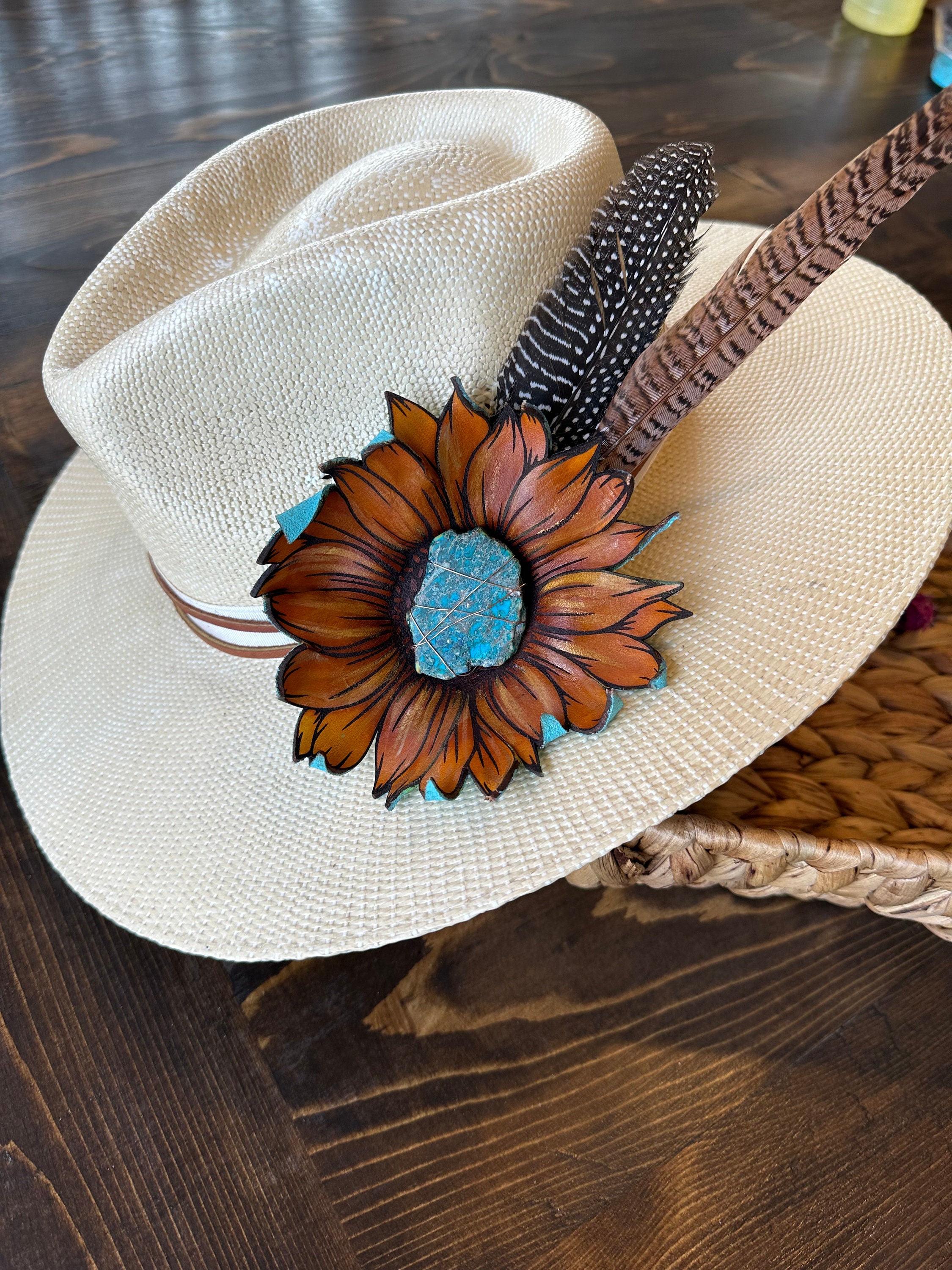 Country style white floral leather hat