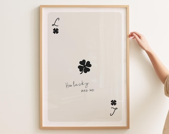 Quanto siamo fortunati? Stampa: poster retrò con carte da gioco nere, decorazione da parete per la camera da letto e la cameretta dei bambini, arredamento per la casa rilassante (download digitale)