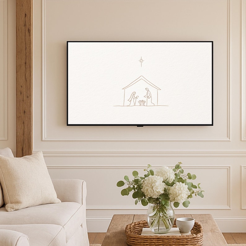 Nativity Frame TV Art | Line Drawing Christian Christmas Mode Decor ...