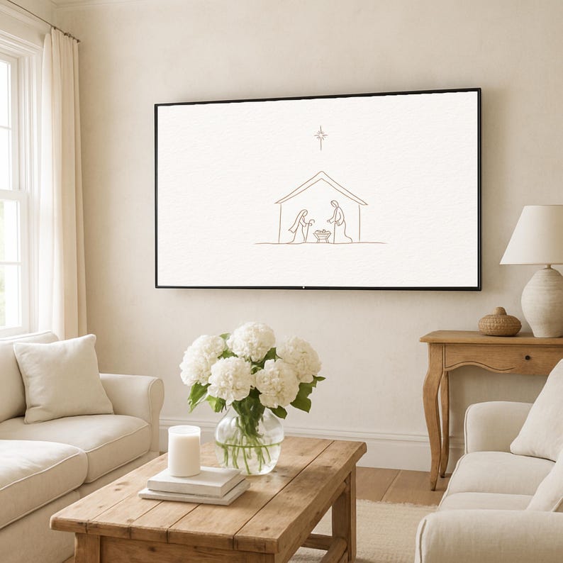 Nativity Frame TV Art | Line Drawing Christian Christmas Mode Decor ...