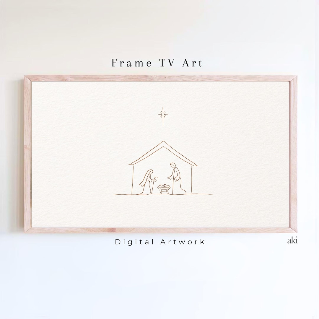 Nativity Frame TV Art | Line Drawing Christian Christmas Mode Decor ...