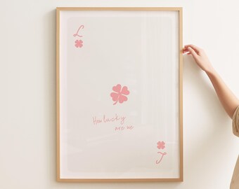 How Lucky Are We Print : Pink Playing Card Retro Typography Poster, Bedroom Nursery Wall Art, Calm Home Decor (Digital Download) Quote
