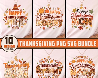 Paquete de diseños familiares para Acción de Gracias, SVG y PNG para sublimación de otoño (descarga digital)