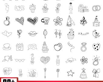 Whimsical Wedding SVG Clipart Bundle, Hand-Drawn Illustrations (Digital Download)