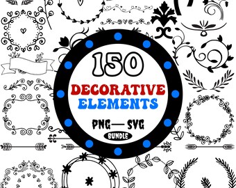 150 Vintage Decorative Elements SVG & PNG Bundle (Digital Download)