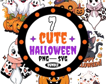 Cute Halloween Ghost PNG Bundle – Kawaii Clipart (Digital Download)