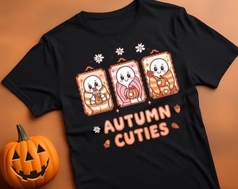 Cute Autumn Ghost Clipart, Kawaii Pumpkin Design (PNG, SVG)