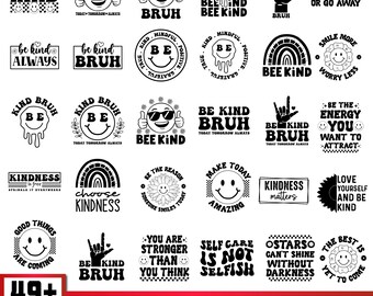 Vriendelijkheid SVG-bundel: inspirerende en motiverende citaten, Cricut Cut-bestanden (digitale download)