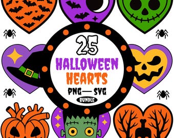 Halloween Heart SVG PNG Bundle: Spooky Clipart Designs (Digital Download)