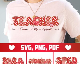 Preppy Teacher Valentine PNG SVG Bundle, Leopard Heart Design